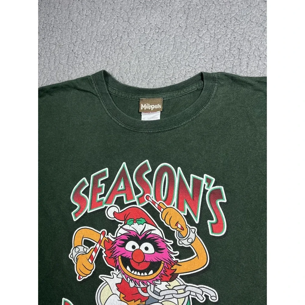 VTG The Muppets Animal Shirt‎ Mens XL Green Christmas Season's Beatings Graphic